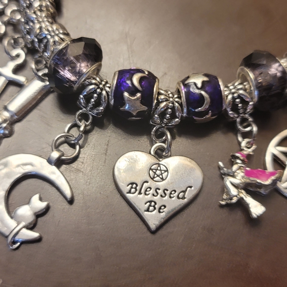 Wiccan Blessed Be Charm Bracelet  Purple